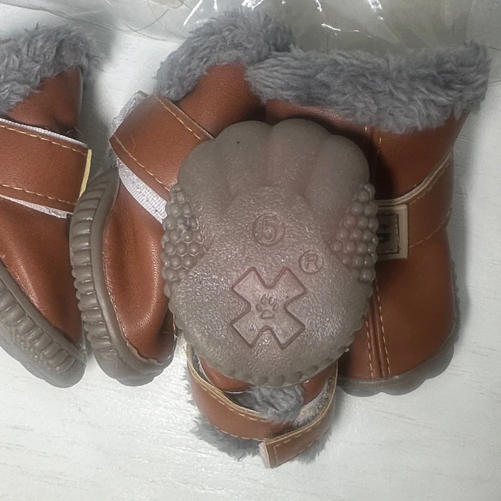 Brown Dog Paw boots/ Protectors lines with faux fur